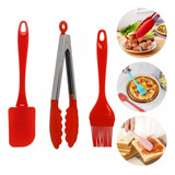 Kit 3 Em 1 Silicone Para Cozinha Espátula Pegador E Pincel