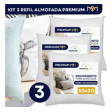 Kit 3 Enchimento Almofada Refil Antialérgico 50x50 Silicone Fibra Macia Premium