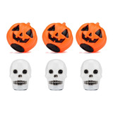 Kit 3 Enfeite Mini Caveira Crânio E 3 Abobora Led Halloween