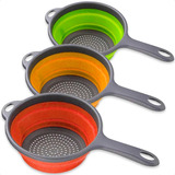 Kit 3 Escorredores De Alimentos Silicone Retrátil Colorido