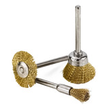 Kit 3 Escovas De Metal Latão Haste 3mm Para Micro Retíficas