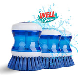 Kit 3 Escovas Limpeza Lava Louças Com Dispensador Detergente