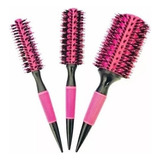 Kit 3 Escovas Profissionais Cabelo Cerdas De Javali Rosa Cor Rosa