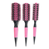 Kit 3 Escovas Térmicas Profissionais Cerdas Mistas De Javali Cor Rosa