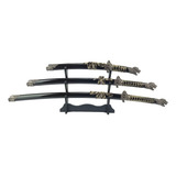 Kit 3 Espada Katana Wakizashi Dragão Decorativa Suporte Mesa