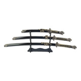 Kit 3 Espada Katana Wakizashi Tanto Dragão Aço Inox suporte