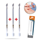 Kit 3 Espátula Cutícula Manicure Raspador Aço Inox Premium