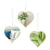 Kit 3 Espelho Decorativo Coração De Parede Suspenso Com Alça