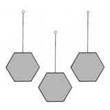 Kit 3 Espelho Hexagonal Decoração Pendurar Parede Corrente