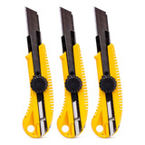Kit 3 Estilete Cortador Profissional 18mm C Trava Giratória