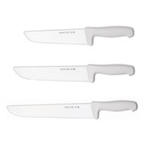 Kit 3 Facas Carne Churrasco Açougue Inox 8 10 E 12 Mundial