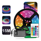Kit 3 Fita Led Rgb 5050 Rolo 5m Controle Fonte Bivolt