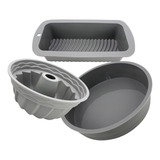 Kit 3 Formas De Silicone - Pão, Pudim E Bolo 