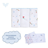 Kit 3 Fraldas De Pano Bordadas 63cm X 63cm 100 Algodão