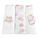 Kit 3 Fraldas Ombro Tecido Duplo Bebê Anjo Rosa Minasrey