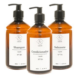 Kit 3 Frascos Ambar Minimalista Decorativo Refil Luxo