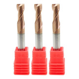 Kit 3 Fresas Topo Reto 6mm 2 Cortes Metal Duro 55hrc Tisin