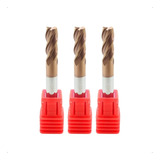 Kit 3 Fresas Topo Reto 6mm 4 Cortes Metal Duro 55hrc Tisin