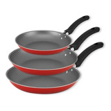 Kit 3 Frigideiras Antiaderente Vermelho Cereja