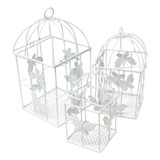Kit 3 Gaiolas Decorativas Quadradas Branca Cor Branco