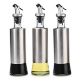 Kit 3 Galheteiro Porta Azeite Vinagre De Vidro Inox 300 Ml