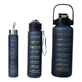 Kit 3 Garrafa Motivacional Fitness Academia 2l 900ml 300ml Cor Preto