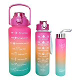 Kit 3 Garrafas Agua Fitness Motivacional Canudo