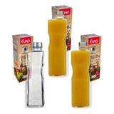 Kit 3 Garrafas De Vidro 1l Tampa Aço Inox Leite Água Suco Cor Cinza