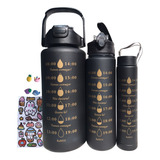 Kit 3 Garrafas Motivacional Academia Antivazamento Fitness Cor Preto Degrade Branco
