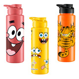 Kit 3 Garrafas Squeeze 750ml Bob Esponja Patrick E Garfild