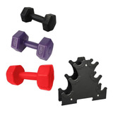 Kit 3 Halteres Sextavados Peso Academia   Suporte 12kg