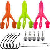 Kit 3 Iscas Craw Padlle Anzol 4 0 Chicote Down Shot 10 Cor Rosa Laranja Amarelo
