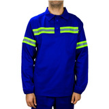Kit 3 Jalecos De Brim Com Faixa Refletiva Camisa Em Brim