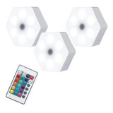 Kit 3 Lâmpadas Luz Led Hexagonal Luminária Com Controle