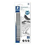 Kit 3 Lápis Preto S-M-H - Esfuminho- Staedtler- Mars Lumograph Charcoal- 100CSBK4