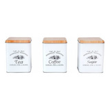 Kit 3 Latas Porta Mantimentos Metal Com Tampa Bambu Branco