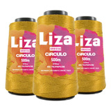 Kit 3 Linha Liza Grossa 500m Círculo   Cor 7577 Dourado Ouro