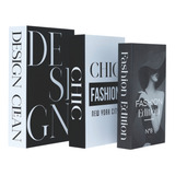 Kit 3 Livros Fake Decoraçao Caixas Porta Objeto Decorativo Cor Fashion