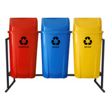 Kit 3 Lixeira 60 Litros Lar Coleta Seletiva Com Suporte