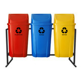 Kit 3 Lixeira 60 Litros Lar Coleta Seletiva Com Suporte