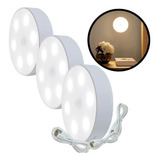 Kit 3 Luminária Led C Sensor Presença Recarregável Lâmpada