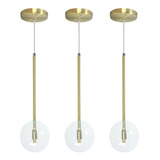 Kit 3 Luminária Pendente Lux Dourado Moderno Led 110v 220v