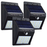 Kit 3 Luminária Solar Luz Led Sensor De Presença Automático