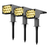 Kit 3 Luminária Spot Solar Jardim Led Branco Quente Oversun Estrutura Preto