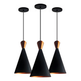 Kit 3 Luminárias Pendentes Cone Canadá Preto New City