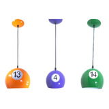 Kit 3 Lustre Bola Vintage Coloridas Mesa Sinuca Bilhar Jogos