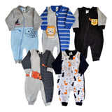 Kit 3 Macacão Bebê Moletom Interativo Ziper Estampado Luxo