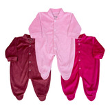Kit 3 Macacão Bebe Plush Modelo Liso Inverno Menino Menina