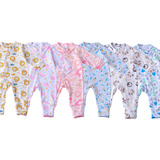 Kit 3 Macacão Infantil Vira Pé Bebê Estampado Menino Menina