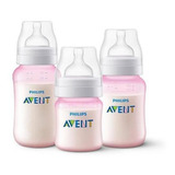 Kit 3 Mamadeiras Avent Classic Anticólica 125 260 330ml Rosa